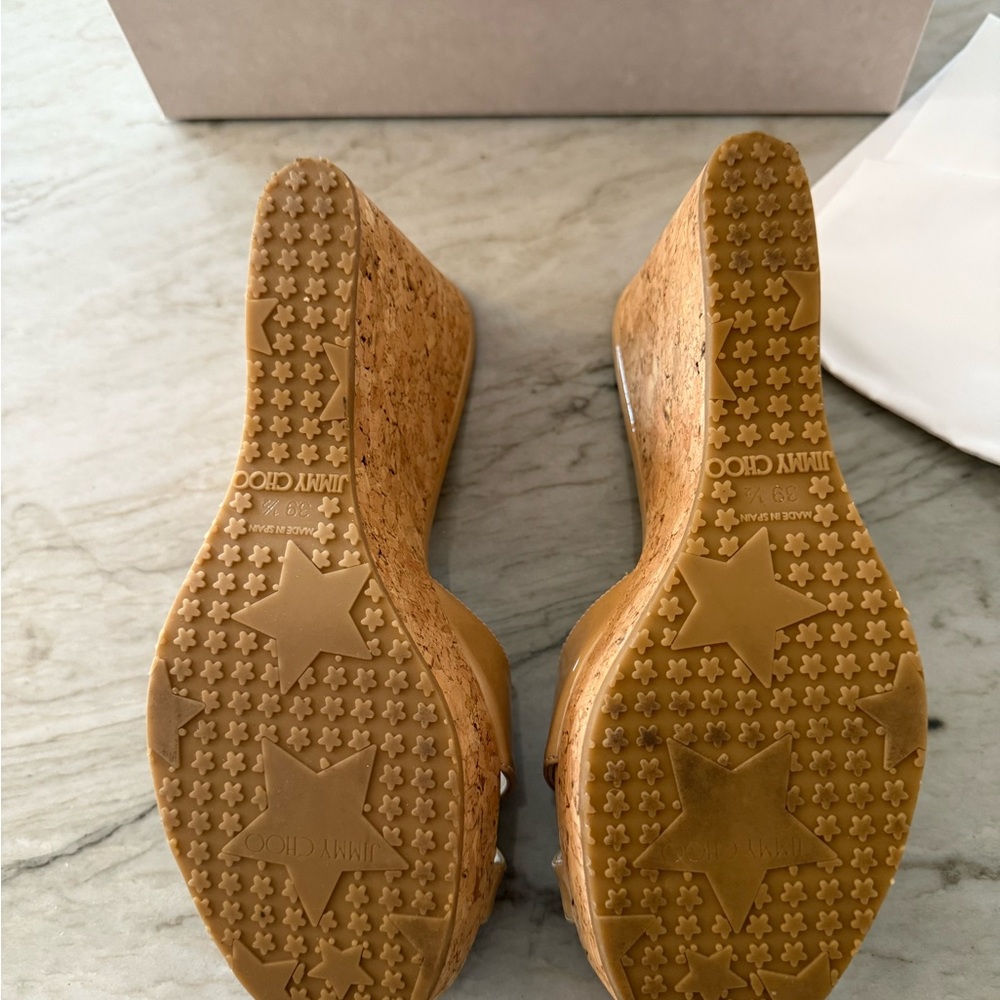 Jimmy Choo Nude Perfume Patent Leather Wedge Sandals - Picture 5 of 6
